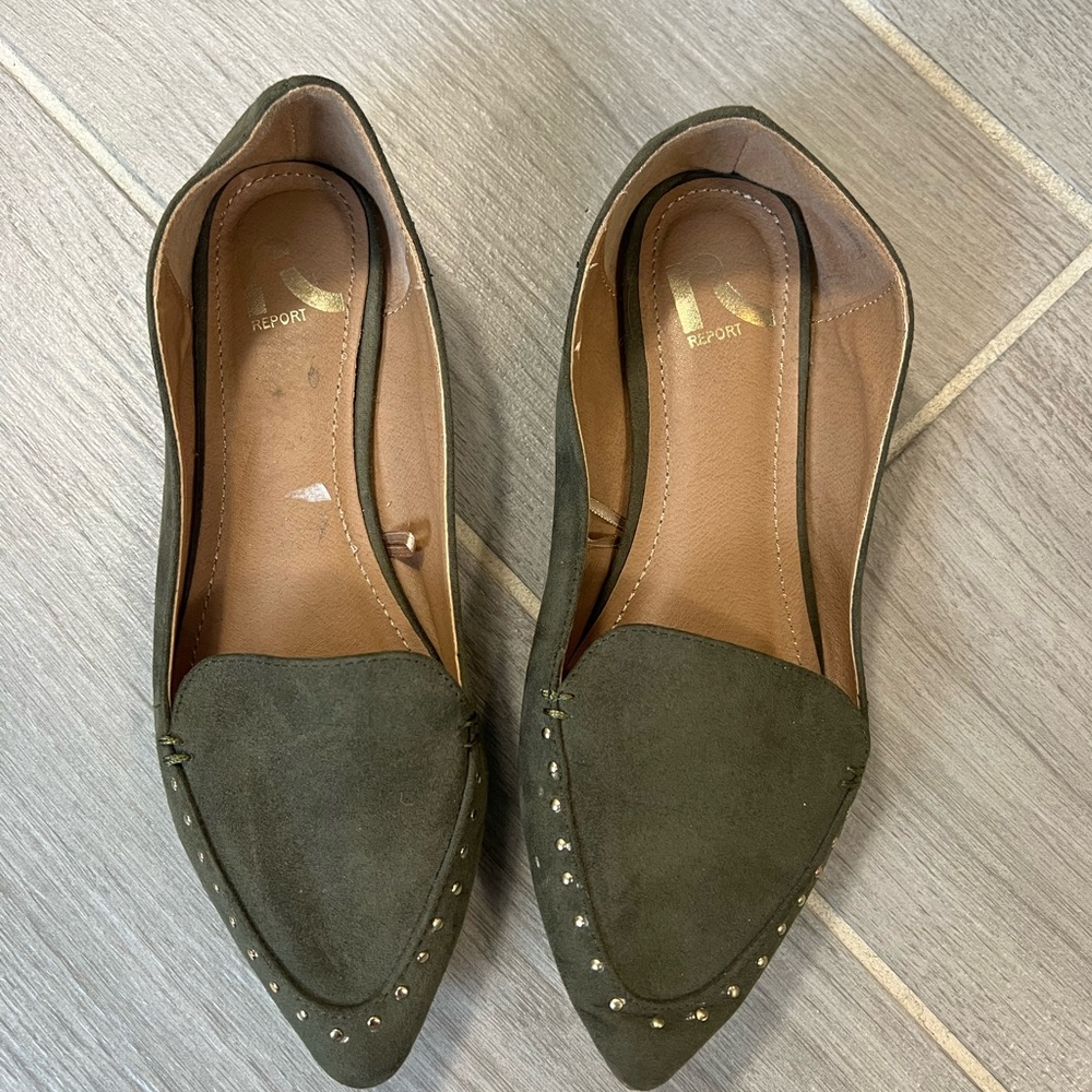 Report Green Suede Flats Moccasin-Inspired